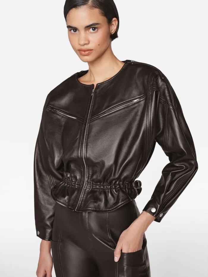 Women Jackets and Coats FRAME Slouchy Zip Up Jacket 8212 Espresso