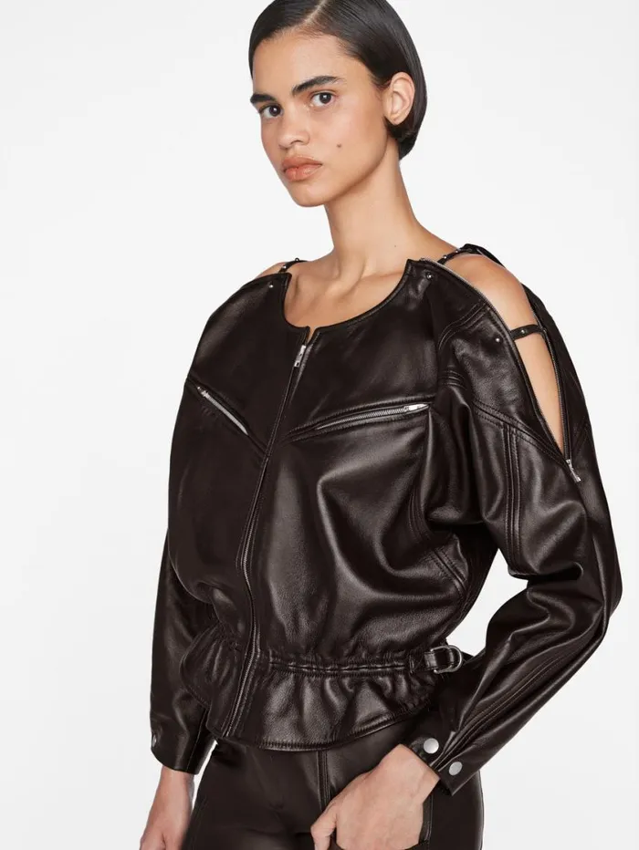 Women Jackets and Coats FRAME Slouchy Zip Up Jacket 8212 Espresso