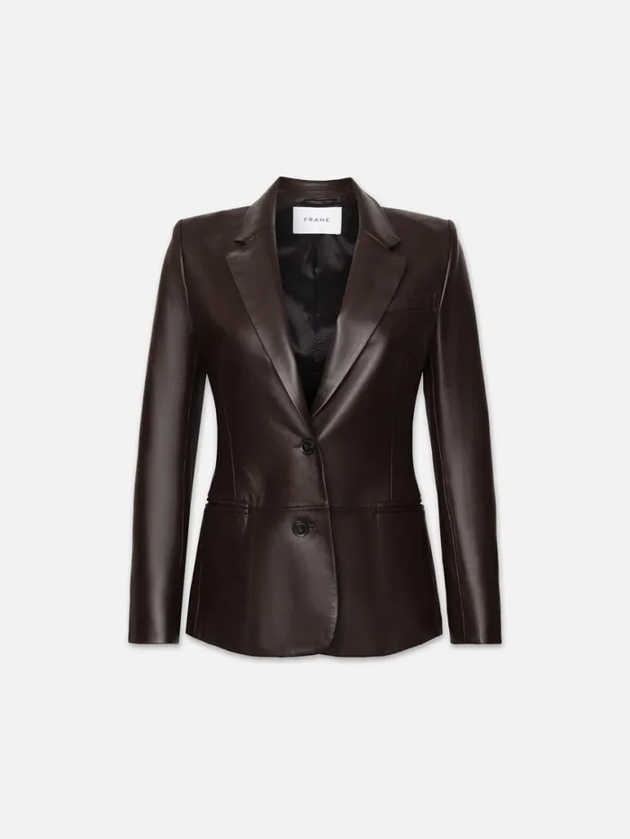 Women Jackets and Coats FRAME The Femme Leather Blazer 8212 Espresso