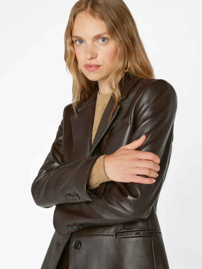 Women Jackets and Coats FRAME The Femme Leather Blazer 8212 Espresso