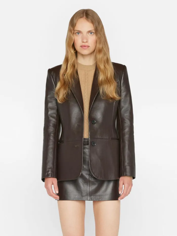 Women Jackets and Coats FRAME The Femme Leather Blazer 8212 Espresso