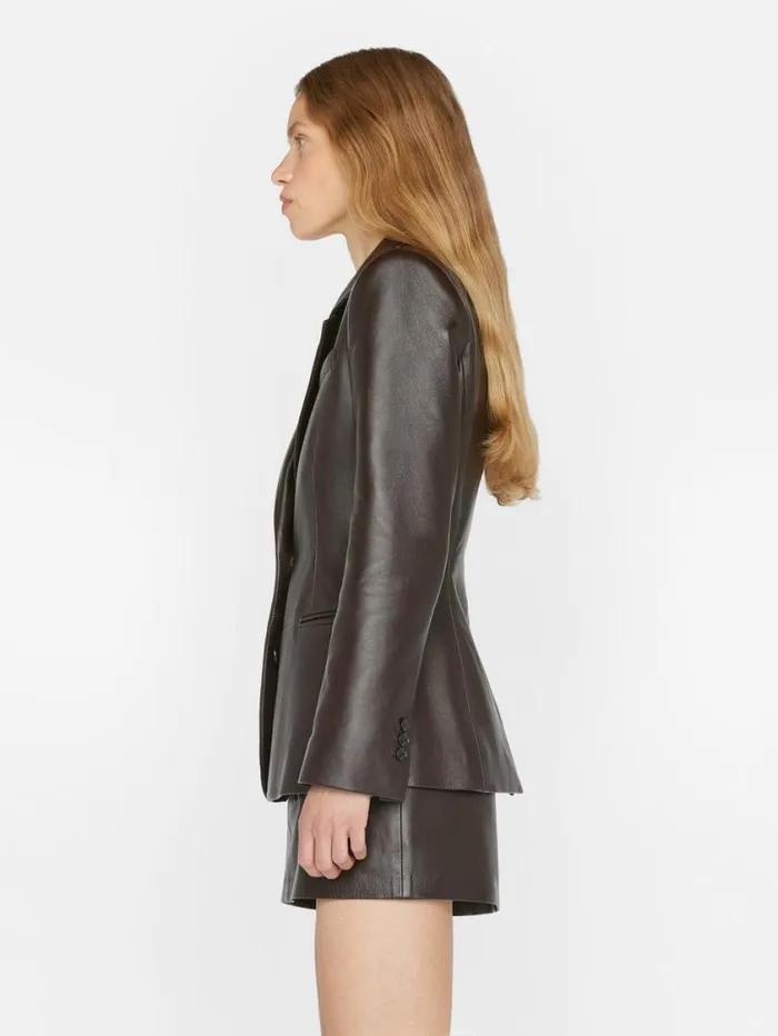 Women Jackets and Coats FRAME The Femme Leather Blazer 8212 Espresso
