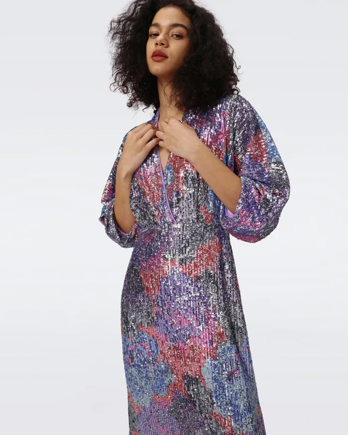 Women Jessel Sequin Dress Redemption Rose Blue Red DVF Dresses
