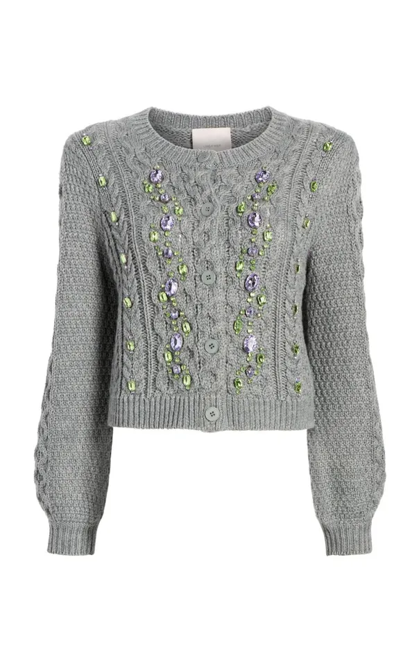 Women Joelle Embellished Cable Cardigan Charcoallilacgreen Cinq Sept Sweaters and Knits Women Joelle Embellished Cable Cardigan Charcoallilacgreen Cinq Sept Sweaters and Knits