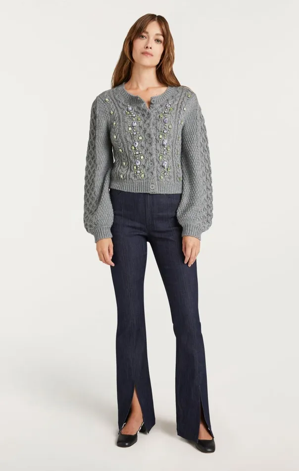 Women Joelle Embellished Cable Cardigan Charcoallilacgreen Cinq Sept Sweaters and Knits
