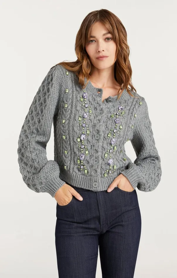 Women Joelle Embellished Cable Cardigan Charcoallilacgreen Cinq Sept Sweaters and Knits