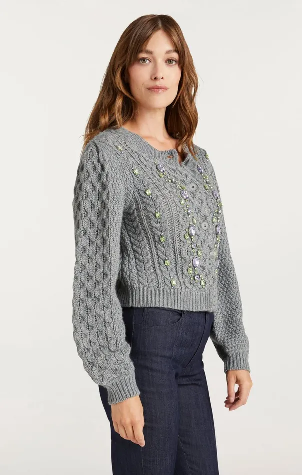 Women Joelle Embellished Cable Cardigan Charcoallilacgreen Cinq Sept Sweaters and Knits