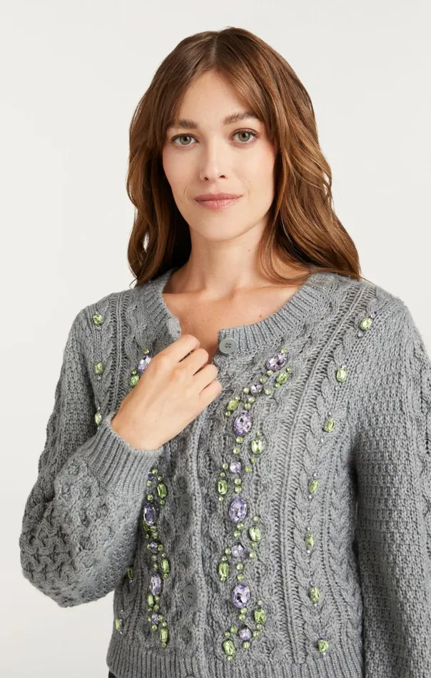 Women Joelle Embellished Cable Cardigan Charcoallilacgreen Cinq Sept Sweaters and Knits