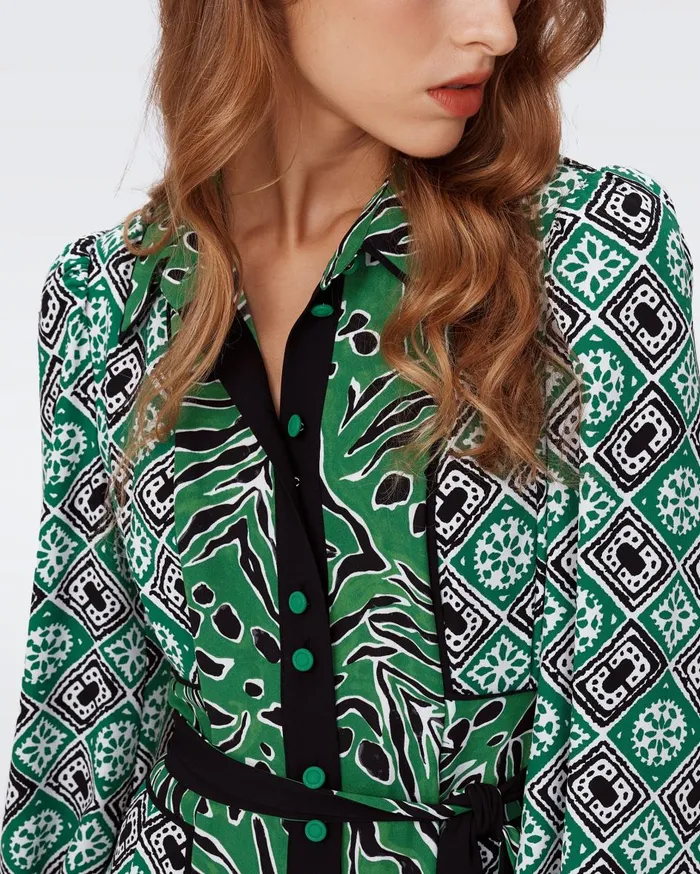 Women Joshua Dress Paper Cut Geo And Huge Water Tiger Green DVF Dresses