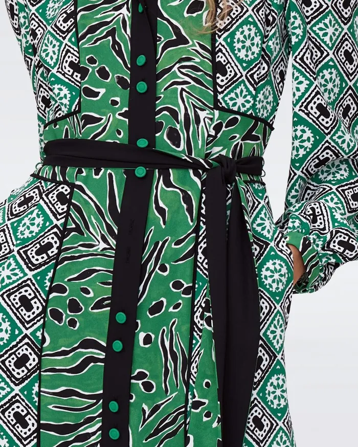 Women Joshua Dress Paper Cut Geo And Huge Water Tiger Green DVF Dresses