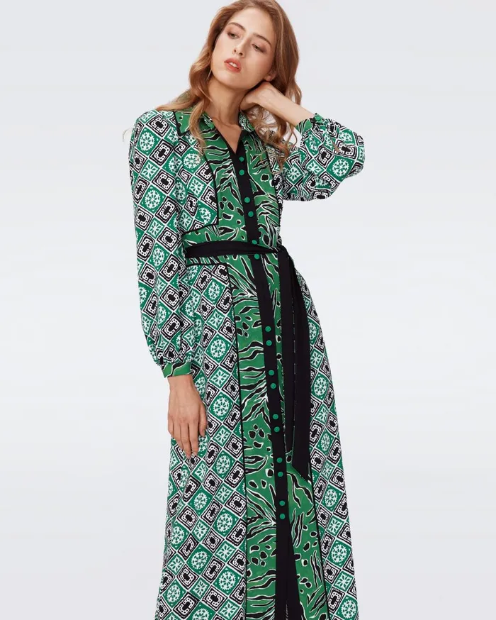 Women Joshua Dress Paper Cut Geo And Huge Water Tiger Green DVF Dresses
