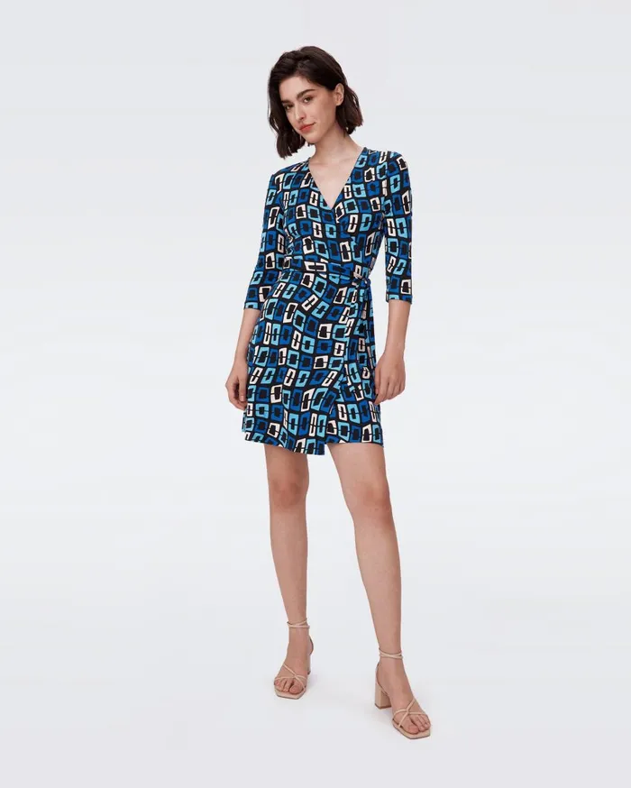 Women Julian Silk Jersey Wrap Dress Chain Dream Blue DVF Dresses