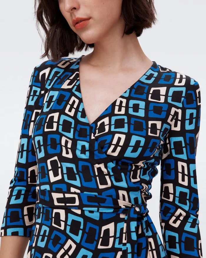 Women Julian Silk Jersey Wrap Dress Chain Dream Blue DVF Dresses