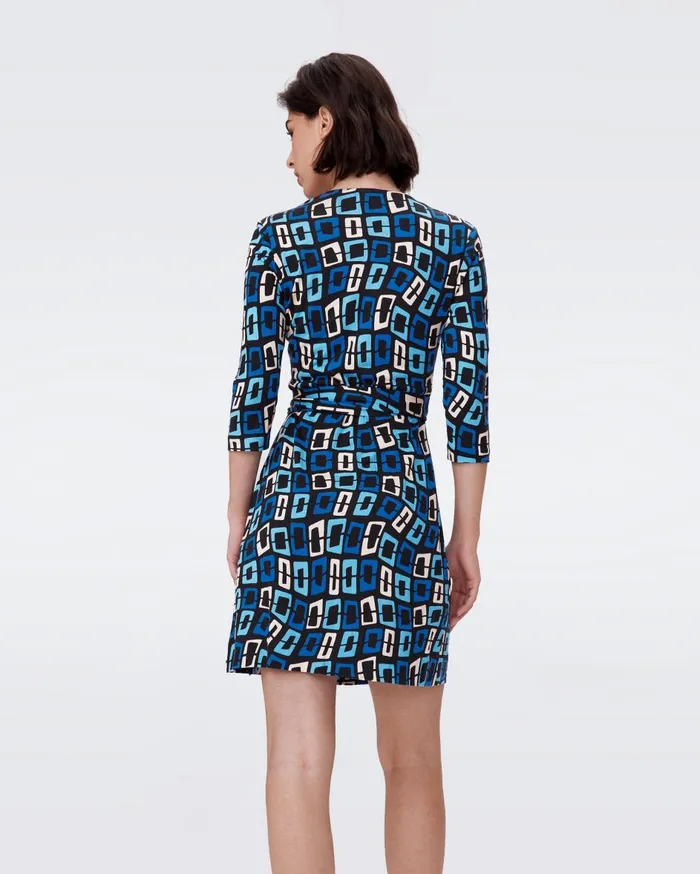 Women Julian Silk Jersey Wrap Dress Chain Dream Blue DVF Dresses