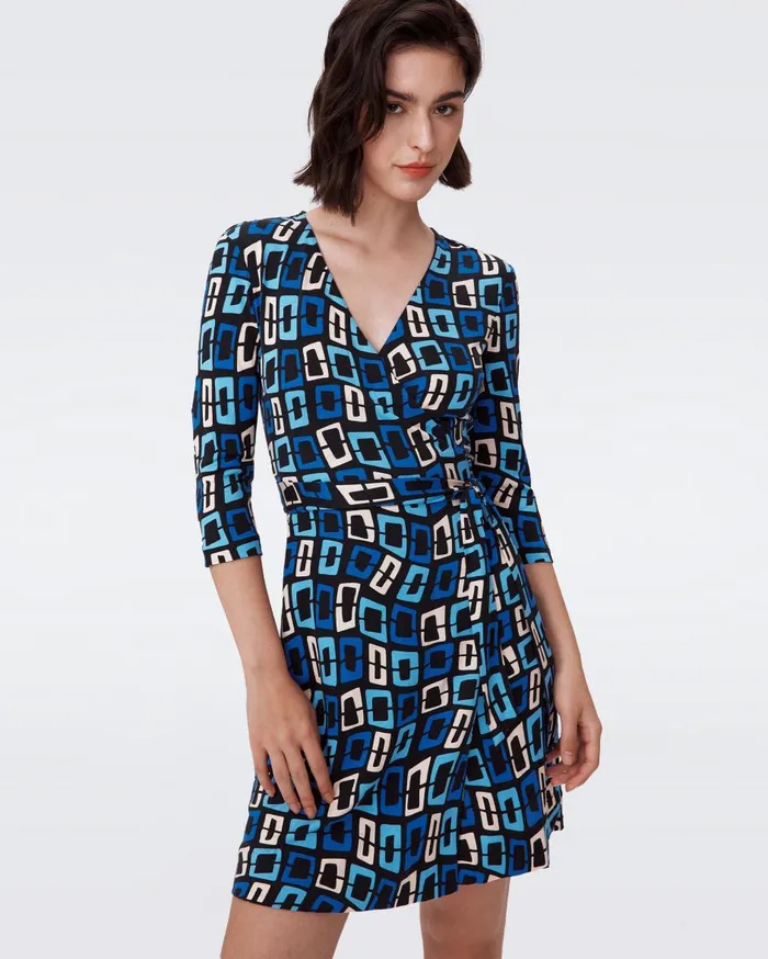 Women Julian Silk Jersey Wrap Dress Chain Dream Blue DVF Dresses