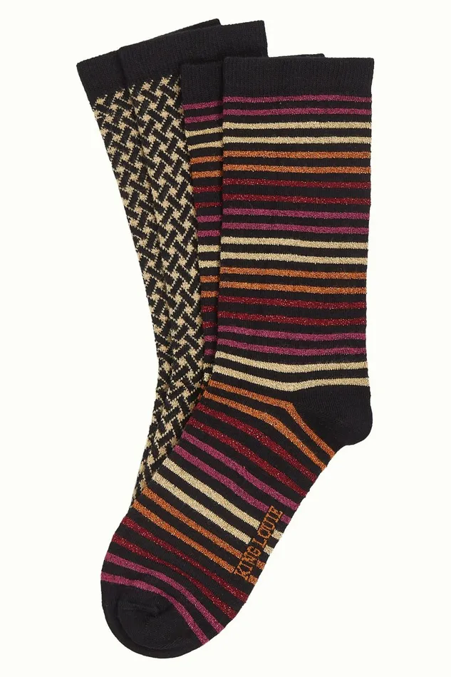 Women King Louie Socks 2Pack Mariani Maple Orange 8211 Mariani Stripe Socks
