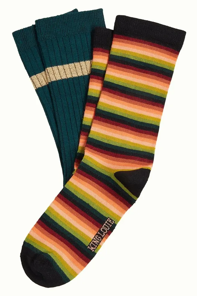 Women King Louie Socks 2Pack Mimmi Stripe Pine Green 8211 Mimmi Stripe Socks