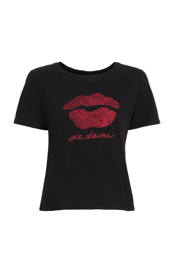 Women Kisses Je Taime Shrunken Tee Blackrosewood Cinq Sept Tees