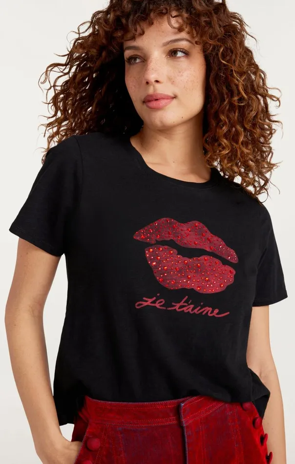Women Kisses Je Taime Shrunken Tee Blackrosewood Cinq Sept Tees