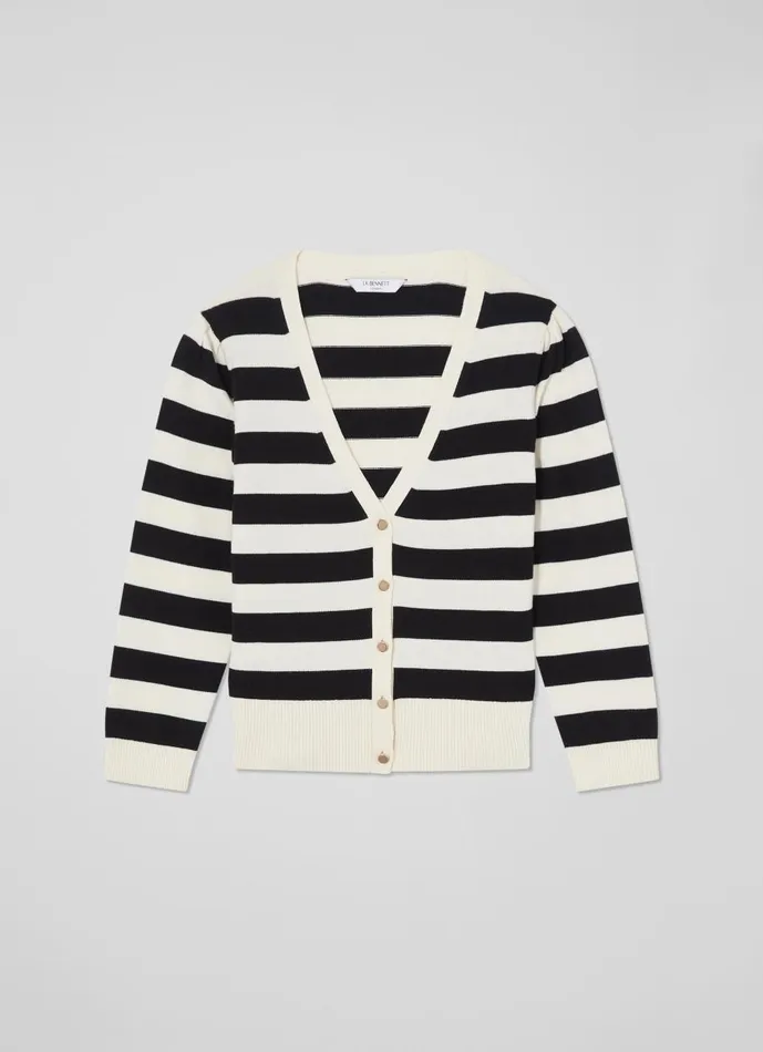 Women Knitwear LKBennett Bells Stripe Cardigan Black Cream Women Knitwear LKBennett Bells Stripe Cardigan Black Cream
