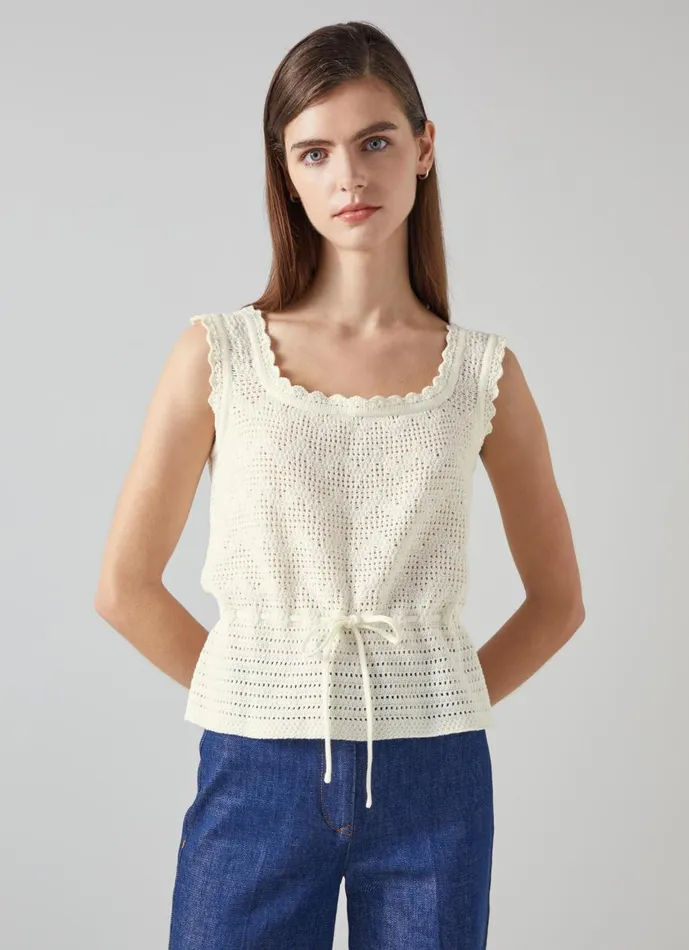 Women Knitwear LKBennett Mitzi Knitted Vest Ecru
