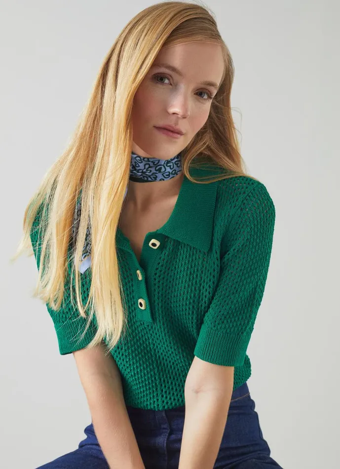Women Knitwear LKBennett Nancy Green CottonRich Knitted Top Eden Green