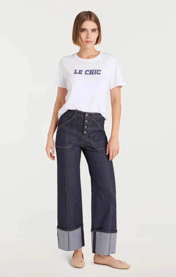 Women Le Chic Shrunken Tee Whitenavy Cinq Sept Tees