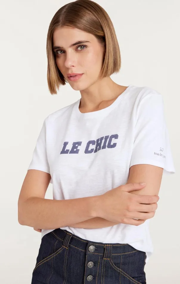 Women Le Chic Shrunken Tee Whitenavy Cinq Sept Tees