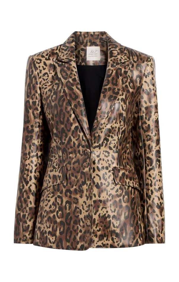 Women Leopard Vegan Leather Cheyenne Blazer Blacksahara Cinq Sept Blazers