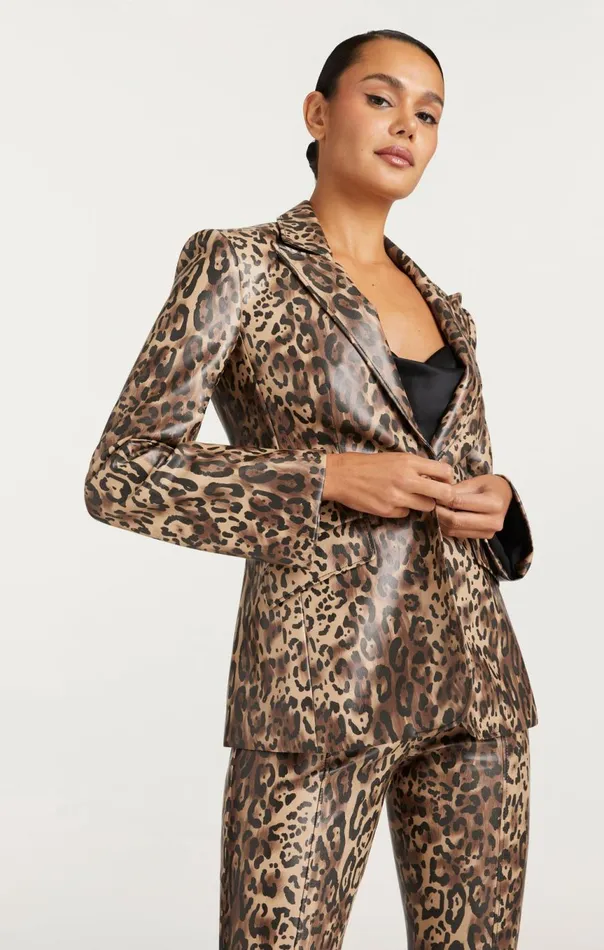 Women Leopard Vegan Leather Cheyenne Blazer Blacksahara Cinq Sept Blazers
