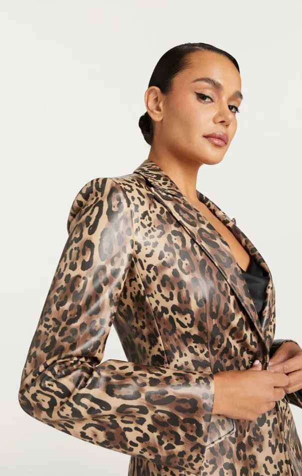 Women Leopard Vegan Leather Cheyenne Blazer Blacksahara Cinq Sept Blazers