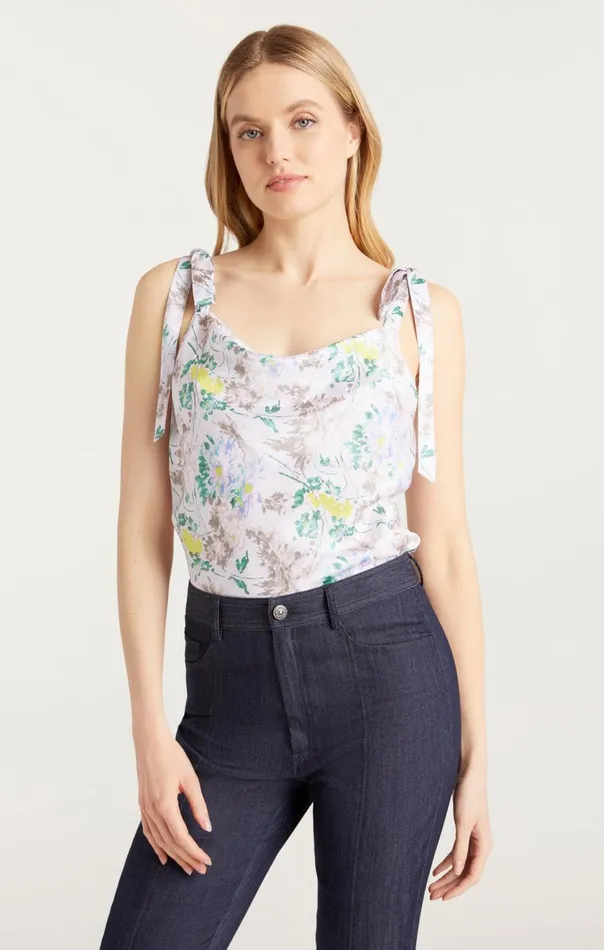 Women Light Washed Floral Tied Marta Cami Pastelmulti Cinq Sept Tank Tops and Camisoles