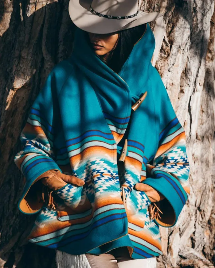 Women LINDSEY THORNBURG X PENDLETON BLANKET CLOAK Turquoise Pagosa Springs Pendleton Jackets and Coats