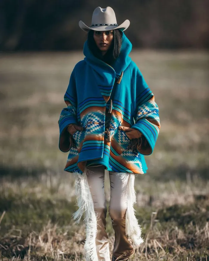 Women LINDSEY THORNBURG X PENDLETON BLANKET CLOAK Turquoise Pagosa Springs Pendleton Jackets and Coats