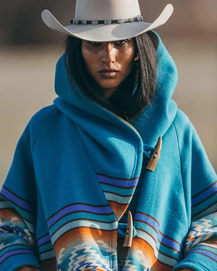 Women LINDSEY THORNBURG X PENDLETON BLANKET CLOAK Turquoise Pagosa Springs Pendleton Jackets and Coats
