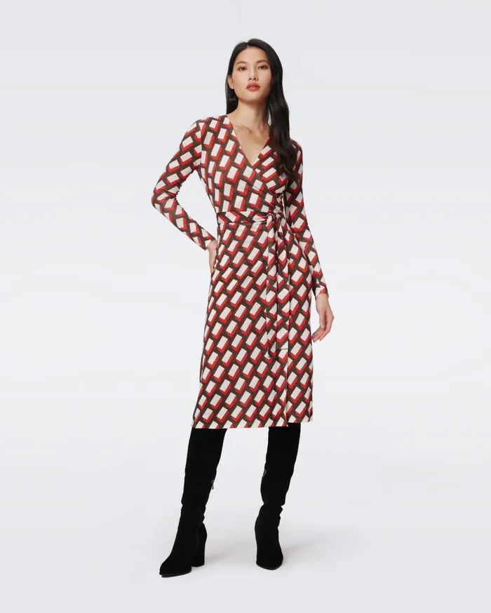 Women Luella Wool Wrap Dress Blocks Red DVF Dresses