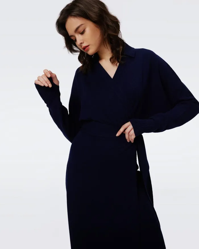Women Mac WoolCashmere Dress Navy DVF Dresses