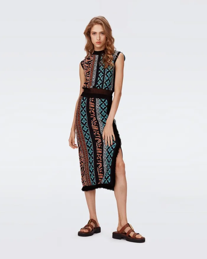 Women Margarita Knit Jacquard Skirt Multicolor Retro Stripe DVF Skirts