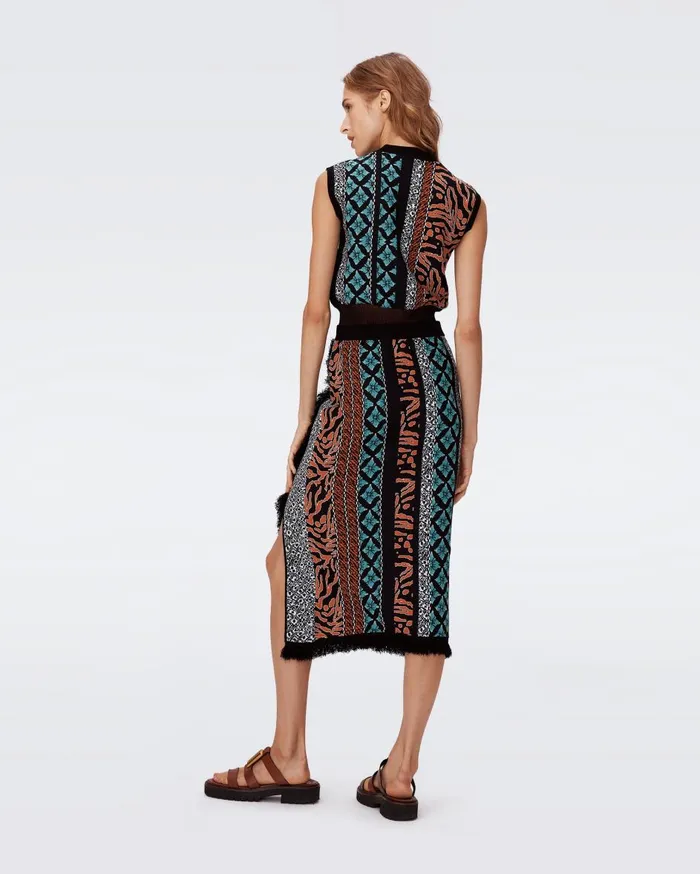 Women Margarita Knit Jacquard Skirt Multicolor Retro Stripe DVF Skirts