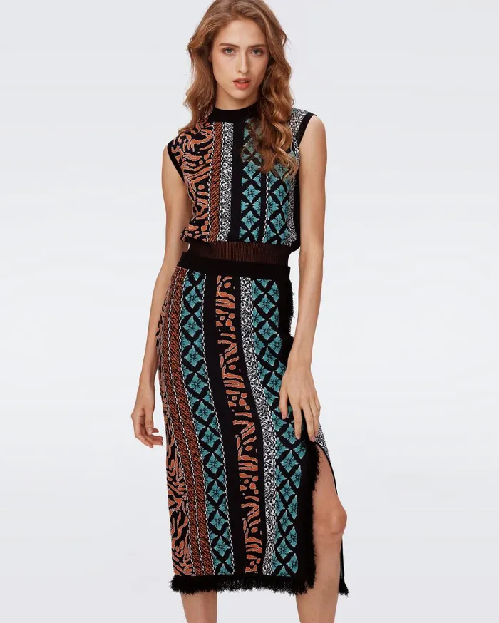 Women Margarita Knit Jacquard Skirt Multicolor Retro Stripe DVF Skirts