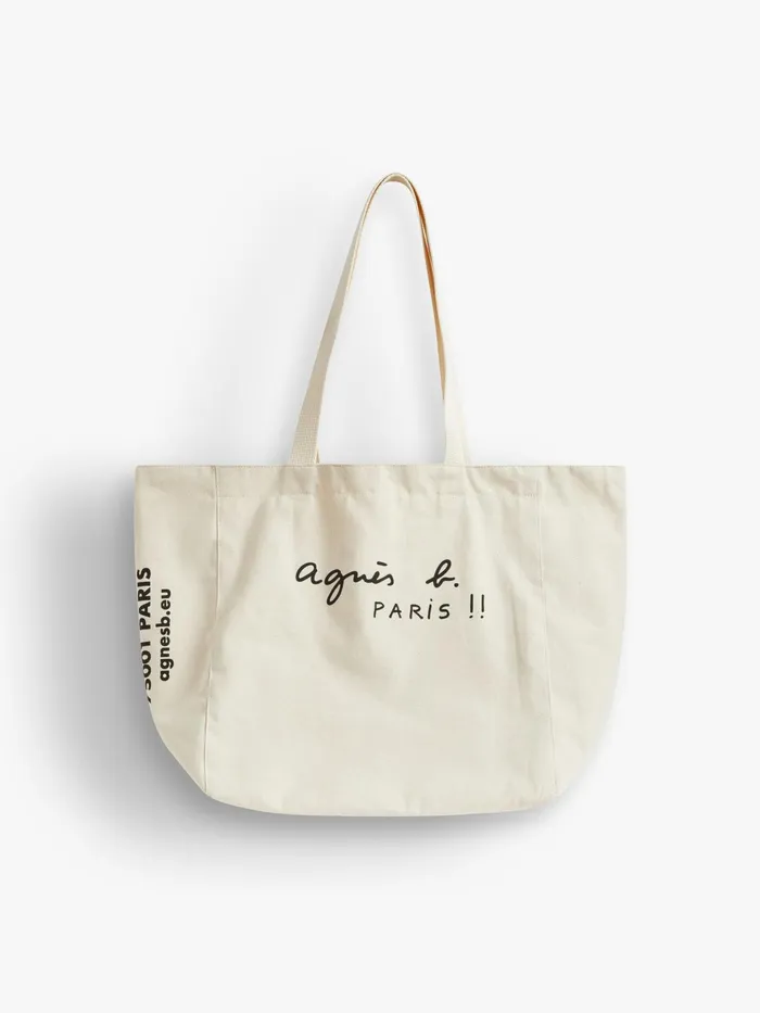 WomenMen Agns B Bags Ecru Cotton Tote Bag Screenprinted PARIS