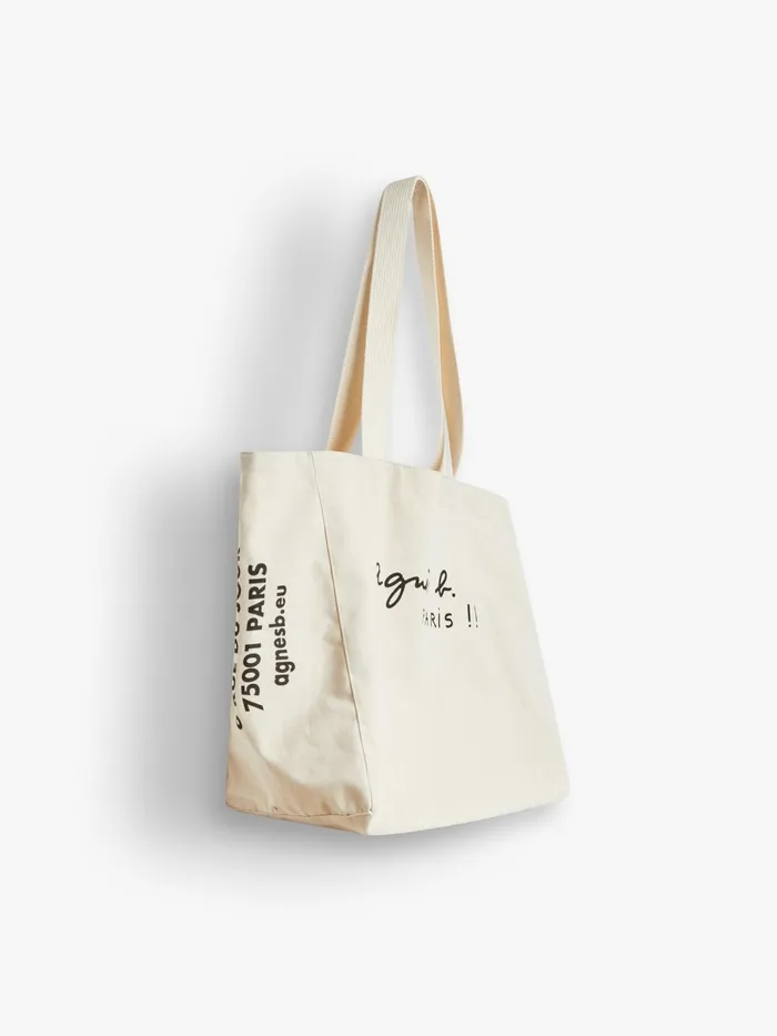 WomenMen Agns B Bags Ecru Cotton Tote Bag Screenprinted PARIS