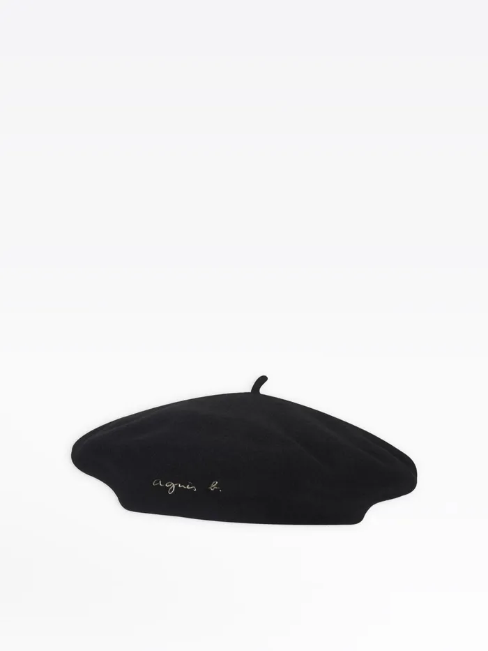 WomenMen Agns B Caps and Hats Black Merino Wool Beret With Logo