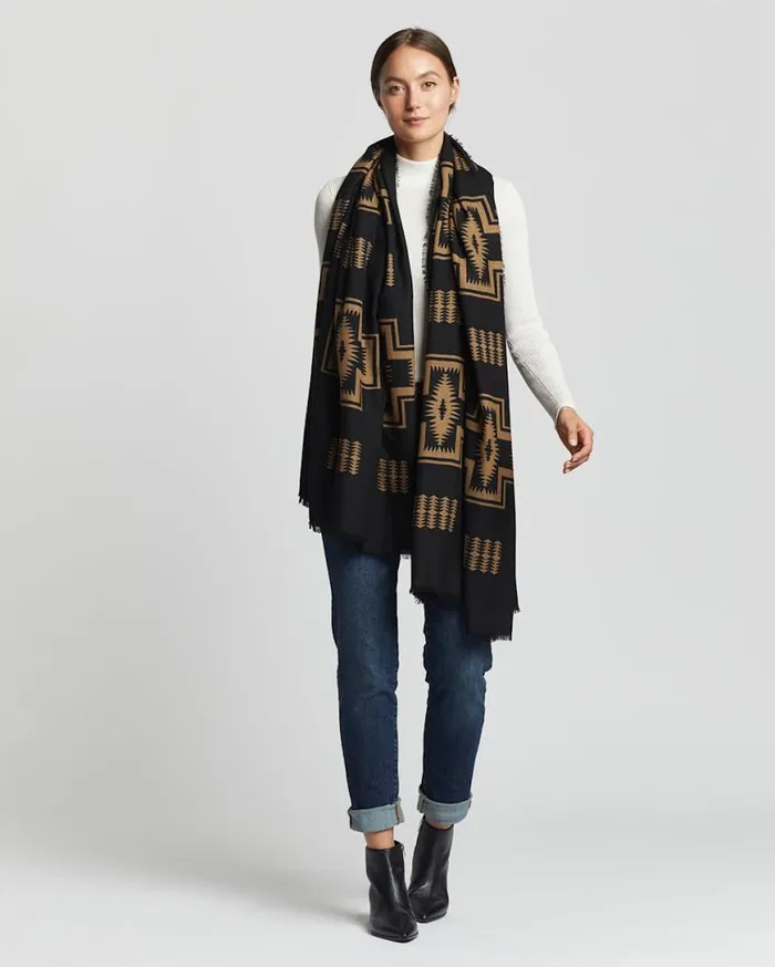 WomenMen HARDING FEATHERWEIGHT WOOL SCARF Black Harding Pendleton Scarves and Wraps