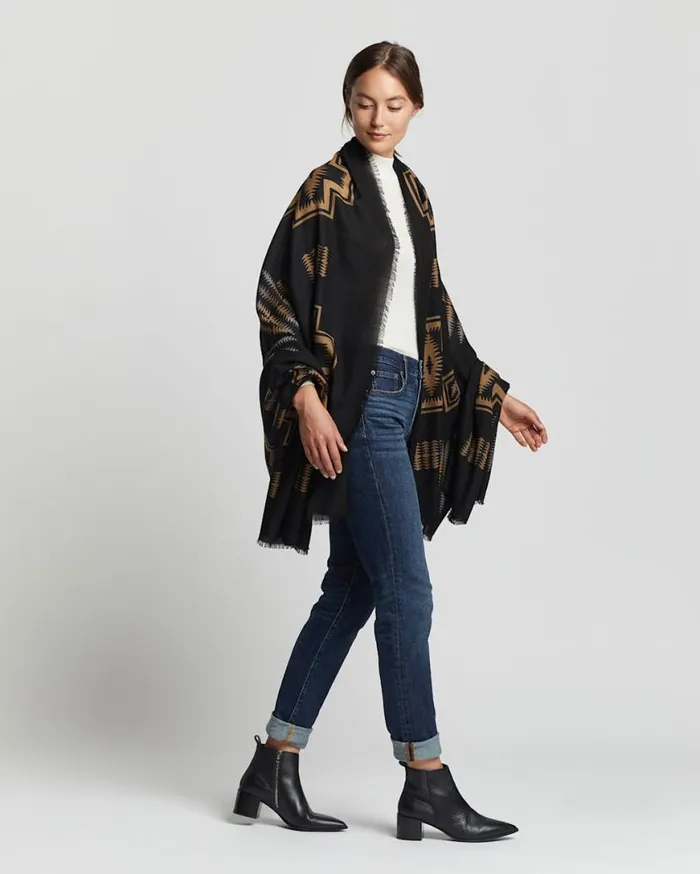 WomenMen HARDING FEATHERWEIGHT WOOL SCARF Black Harding Pendleton Scarves and Wraps