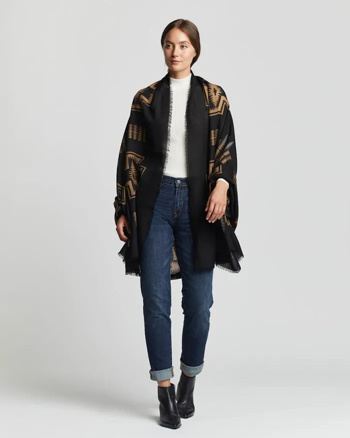WomenMen HARDING FEATHERWEIGHT WOOL SCARF Black Harding Pendleton Scarves and Wraps