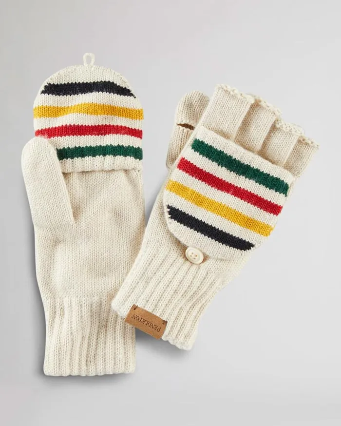 WomenMen KNIT CONVERTIBLE FINGERLESS MITTENS Ivory Glacier Stripe Pendleton Gloves
