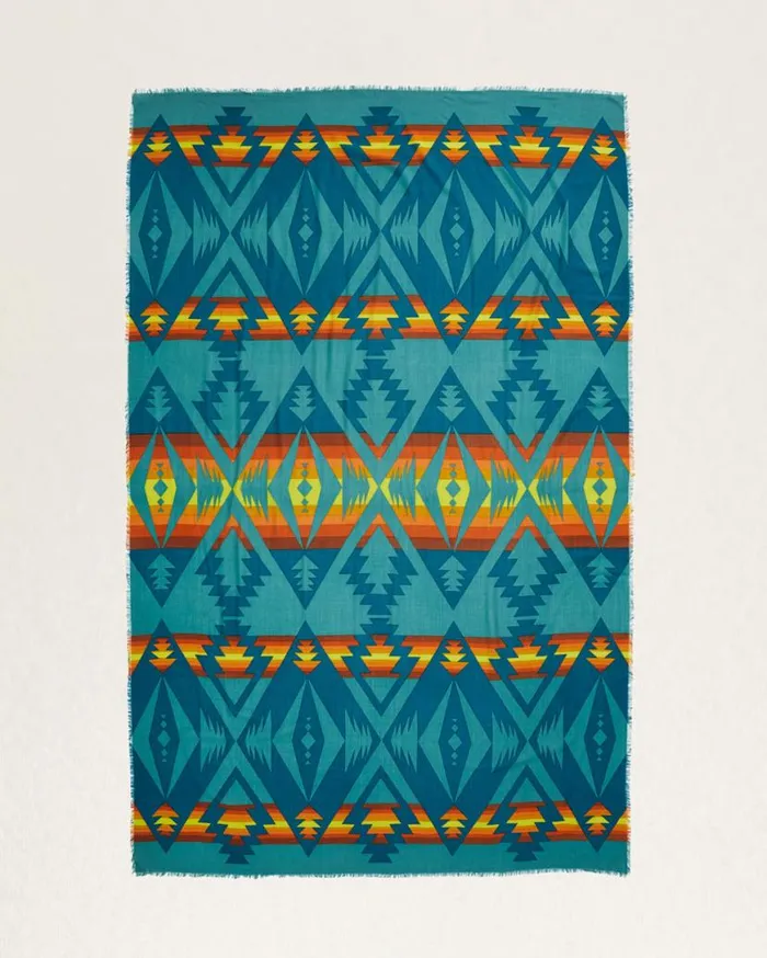 WomenMen PASCO BRIGHT FEATHERWEIGHT WOOL SCARF Turquoise Pendleton Scarves and Wraps