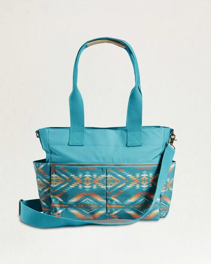 WomenMen SUMMERLAND BRIGHT CANOPY CANVAS SUPER TOTE Turquoise Pendleton Totes