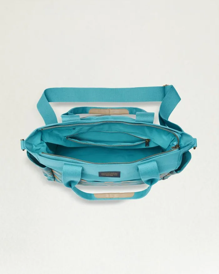 WomenMen SUMMERLAND BRIGHT CANOPY CANVAS SUPER TOTE Turquoise Pendleton Totes